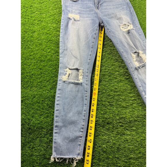 Guess Womens Distressed Skinny Jeans Light Wash Size 32x28 Raw Hem Stretch Denim - Picture 8 of 12